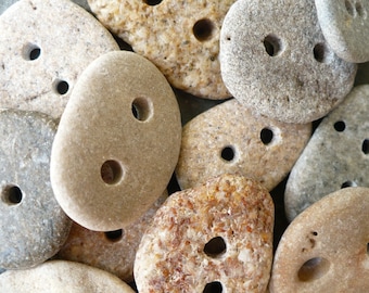 10 BEACH STONE BUTTONS | natural hand drilled beach stones,organic sewing notion,home woodland | sea sand earth nature beige grey button