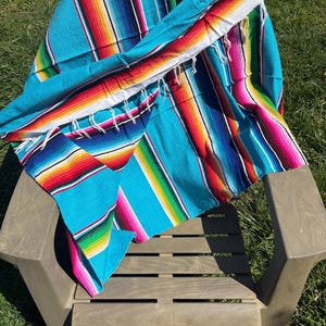 VINTAGE blanket: Serape Mexico woven fabric bright color picnic beach yoga throw 80”x56” south western Aztec flair image 7