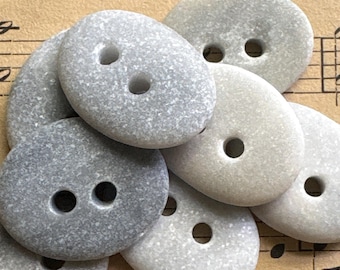 8 MARBLE buttons: 7/8”(22mm) white grey drilled button, Malaga Spain beach souvenir sewing craft notion upcycle