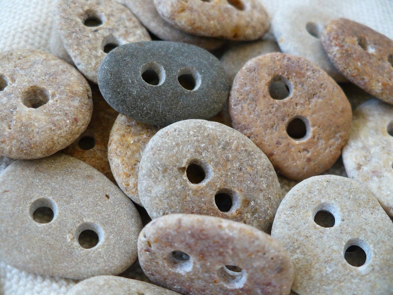 5 x 3/4 inch STONE BUTTON set hand drilled beach stones 2 mm holes,sewing notion organic clothes button,wedding party knitting bookbinding image 1