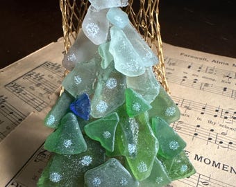 Handmade Sea Glass Christmas Tree Ornament - 4" Beach Found Treasure
