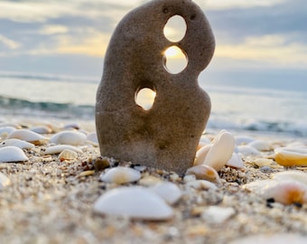 12 BEACH STONES with natural holes hag rock pendants organic beads luck wish jewelry shadowbox supplies love fossil find Atlantic Coast