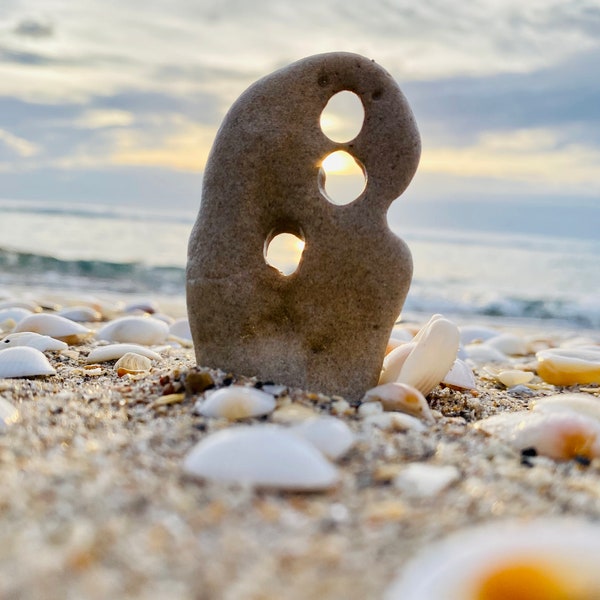 12 BEACH STONES with natural holes hag rock pendants organic beads luck wish jewelry shadowbox supplies love fossil find Atlantic Coast