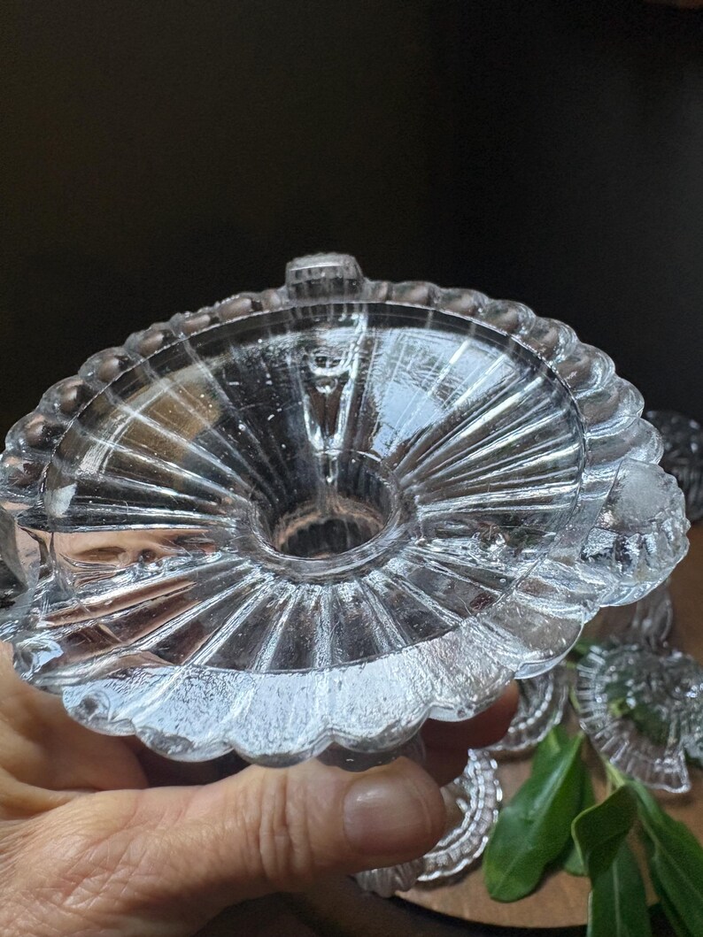 VINTAGE condiment serving: cruet depression glass and lids,fancy food kitchen jam server bakery,farm house elegant dinner image 6