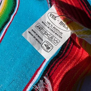 VINTAGE blanket: Serape Mexico woven fabric bright color picnic beach yoga throw 80”x56” south western Aztec flair image 3