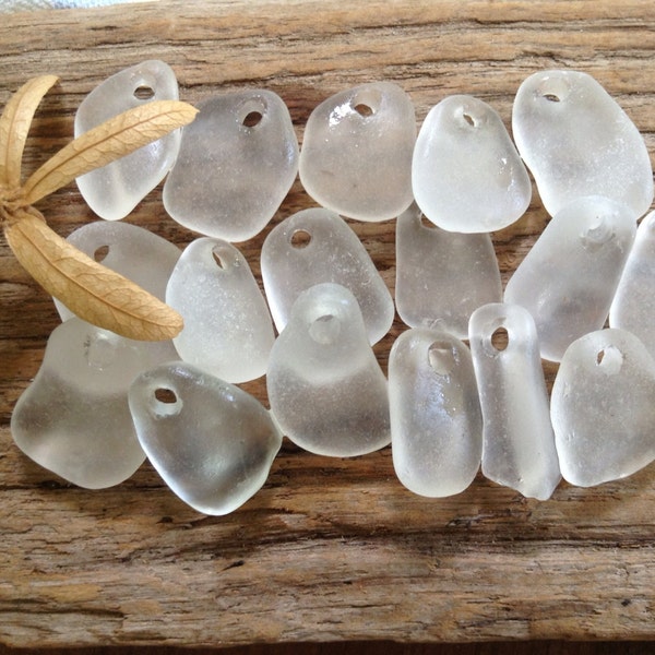 10 DRILLED sea glass |  1” pendant beach glass,jewelry bead bridal wedding necklace sand ocean surf unique gift