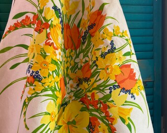 VINTAGE fabric | retro floral bouquet des champs tangerine Franciscan San Francisco 56”x36” linen cotton blend upholstery mid century modern