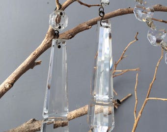 Vintage Crystal Chandelier Drops: Art Deco Arrow Prisms, Set of 5