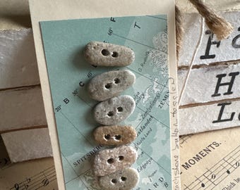 6 small STONE BUTTONS | drilled beach fossil petrified wood rock pebbles,woodland eco friendly tribal, rustic Earth find,unique closure link