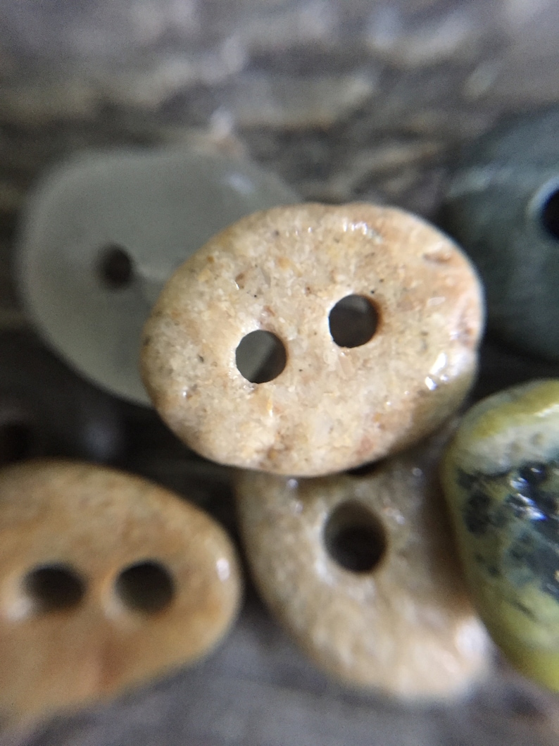 5 tiny STONE BUTTONS...1/2 inch little hand drilled beach stones 2 mm holes-sewing notion organic supplies button-wedding party knitting image 7