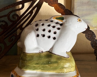 Porta pomander con forma de rana floral vintage, de cerámica pintada a mano, de Portugal, de 4", regalo de Pascua