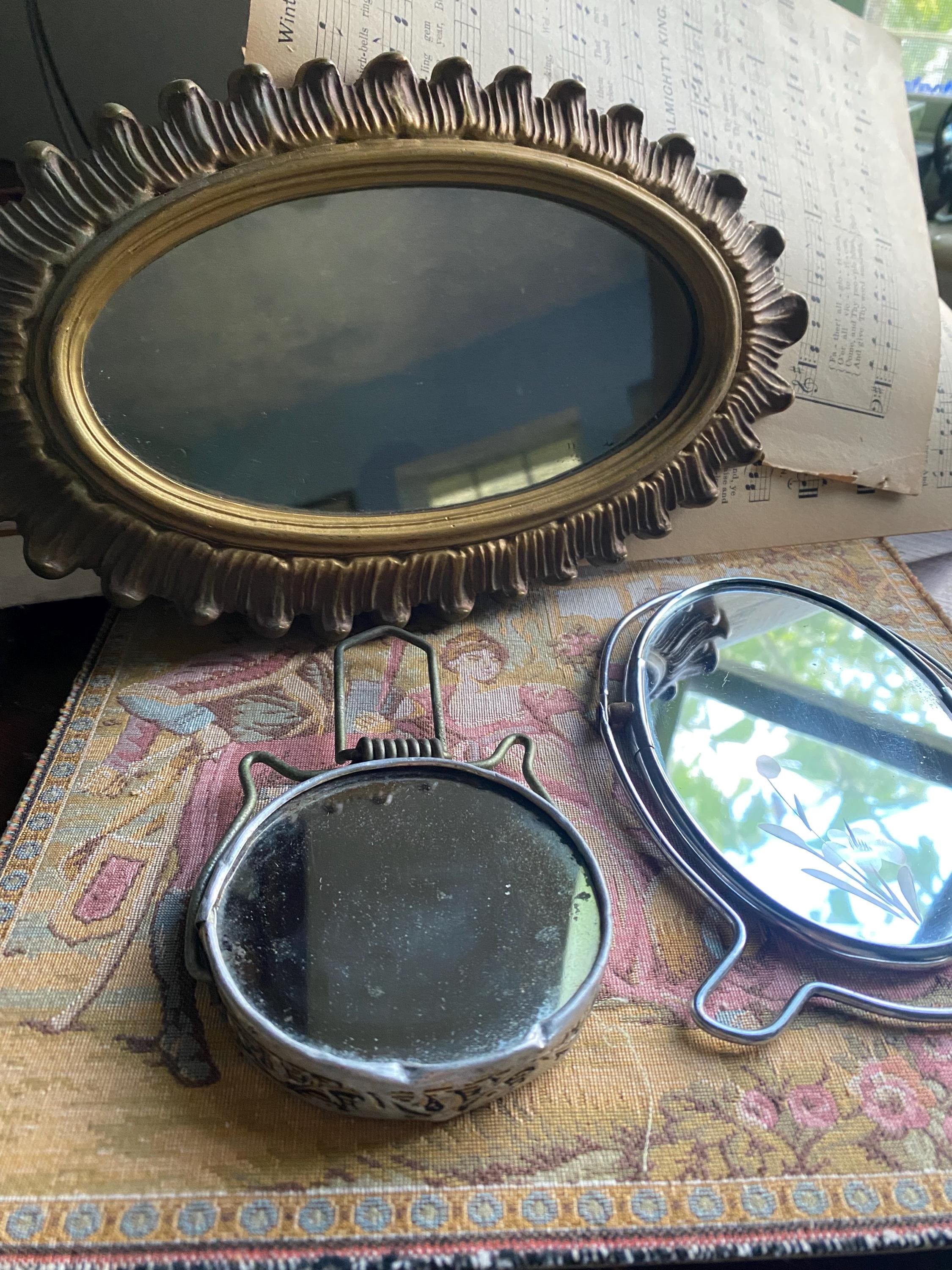 3 ヴィンテージ スモールミラー | ゴールドオーバル、シルバーメタル