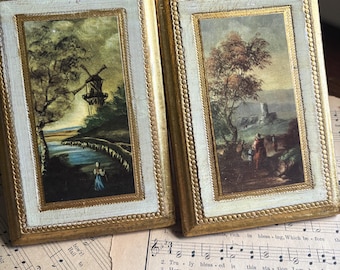 6 Florentia wall decor: vintage gold rectangular frames romantic home decor Italy souvenir 6”x4”