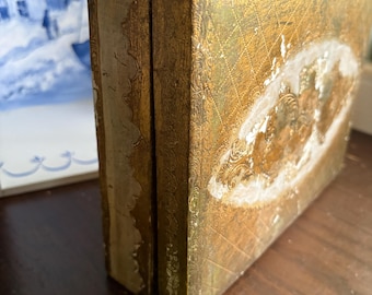 Vintage Florentia Gold Leaf Wood Jewelry Box: Italian Souvenir 9.5”x7”