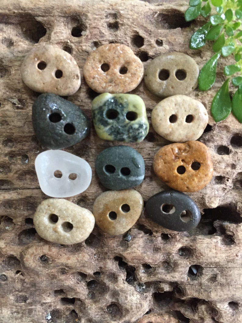 5 tiny STONE BUTTONS...1/2 inch little hand drilled beach stones 2 mm holes-sewing notion organic supplies button-wedding party knitting image 6