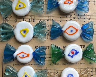 8 Vintage glass candy: Murano Italy multi color 2” collectible Venesian art glass sculpture