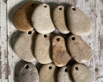 12 STONE PENDANT | 1” hand drilled beach stones,diy paint stone art,jewelry focal bead,love stones,friend natural organic raw ocean rock