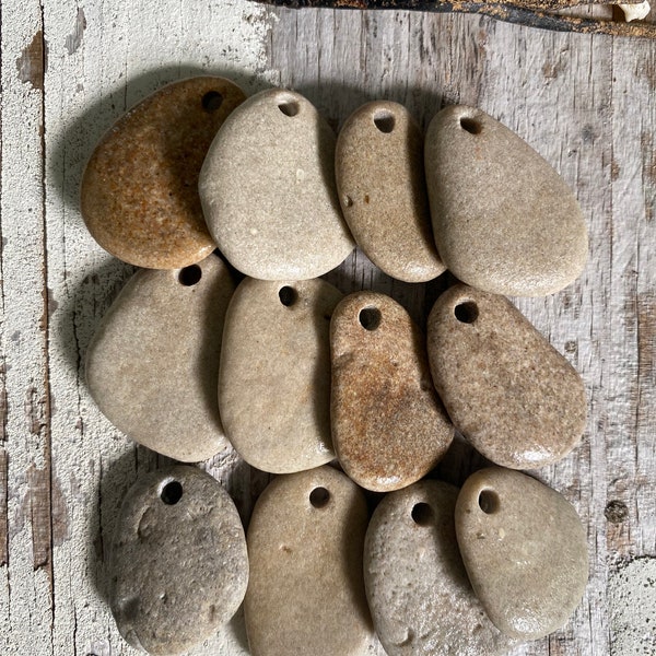 12 STONE PENDANT | 1” hand drilled beach stones,diy paint stone art,jewelry focal bead,love stones,friend natural organic raw ocean rock