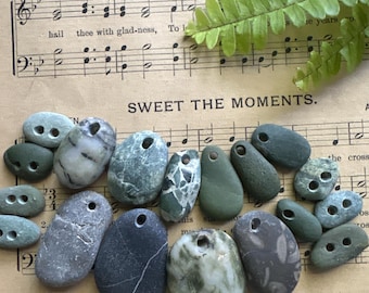 FROM CANADA with love: 18 drilled beach green stone charm pebble,tribal Earth history rock quartz travel souvenir