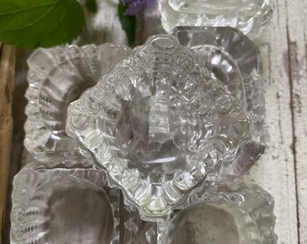 VINTAGE GLASS | 6 salt cellars,kitchen entertain dining small bowl Thanksgiving | paper weight glass art | tiny gardens succulent | spices