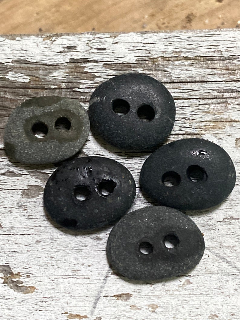 5 tiny STONE BUTTONS...1/2 inch little hand drilled beach stones 2 mm holes-sewing notion organic supplies button-wedding party knitting image 3