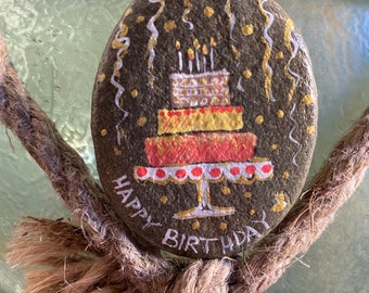 Happy birthday STONE ART,painting on rock,beach pebble,home decor | easy gift table setting,handmade teacher gift