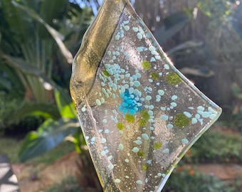 2 FUSED GLASS hangers | unique large focal pendant, handmade windchime mobile outdoor garden art decoration gift,Valentine friendship