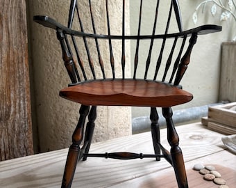 VINTAGE miniature: 15” chair spindle back early American wood collectible doll house furniture