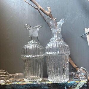 VINTAGE condiment serving: cruet depression glass and lids,fancy food kitchen jam server bakery,farm house elegant dinner image 10