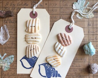 SHELL BUTTONS 3 natural ocean beach shell shards into buttons florida shell shards hand drilled | organic clothing jewelry making upholstery