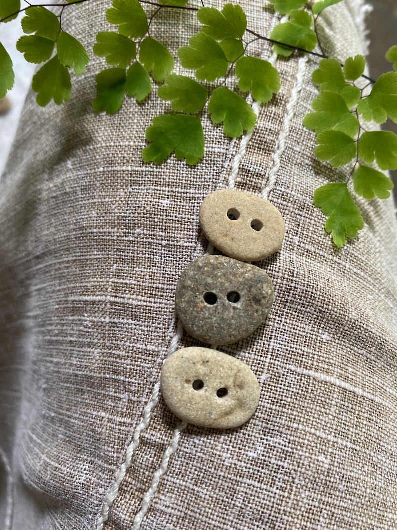 5 x 3/4 inch STONE BUTTON set hand drilled beach stones 2 mm holes,sewing notion organic clothes button,wedding party knitting bookbinding image 5