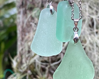 Aqua Sea Glass Necklace: Sterling Silver Coastal Jewelry