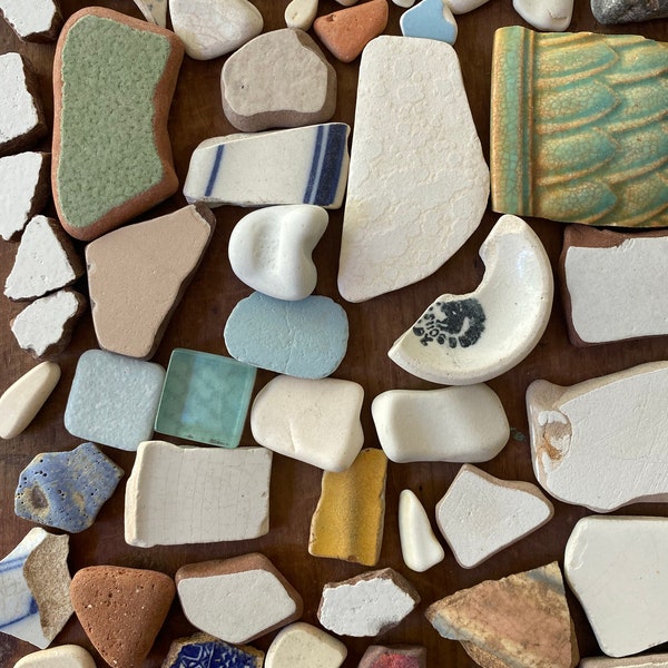BEACH pottery | 110 shards,broken ceramics mosaic,reuse repurpose ocean cottage,world travel souvenir,dad gift unique craft garden decor