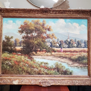 antique Polish landscape painting by Bela Barsi (1872-1913)