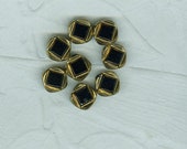 8 Black Gold Rimmed Opaque Black Glass Buttons Vintage Czech 12 mm
