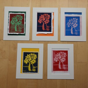 Linoldruck - Linoleum printing - Flowers in Vase -  "Blumen in Vase" on card with PPT - various colours available