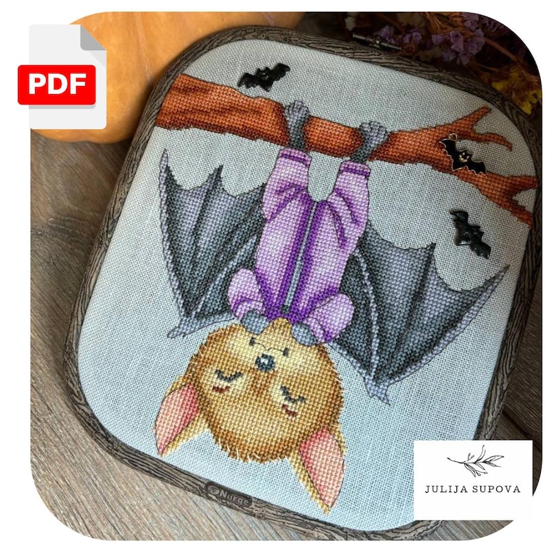 Bat Cross Stitch Pattern Needlepoint Canvas Halloween Animals Funny ...