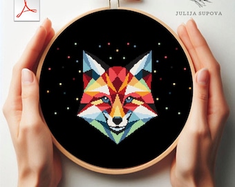 Geometryczny lis uroczy haft krzyżykowy projekt pdf igłowy łatwy abstrakcyjny ornament wzór do haftu punto de cruz xstitch art