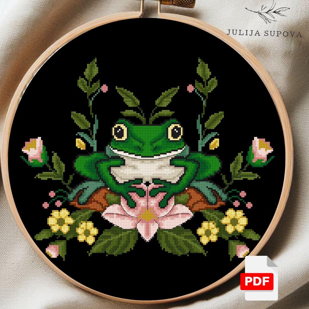 Frog Cross Stitch Pattern Pdf Primitive Snarky Animals Modern Folk ...