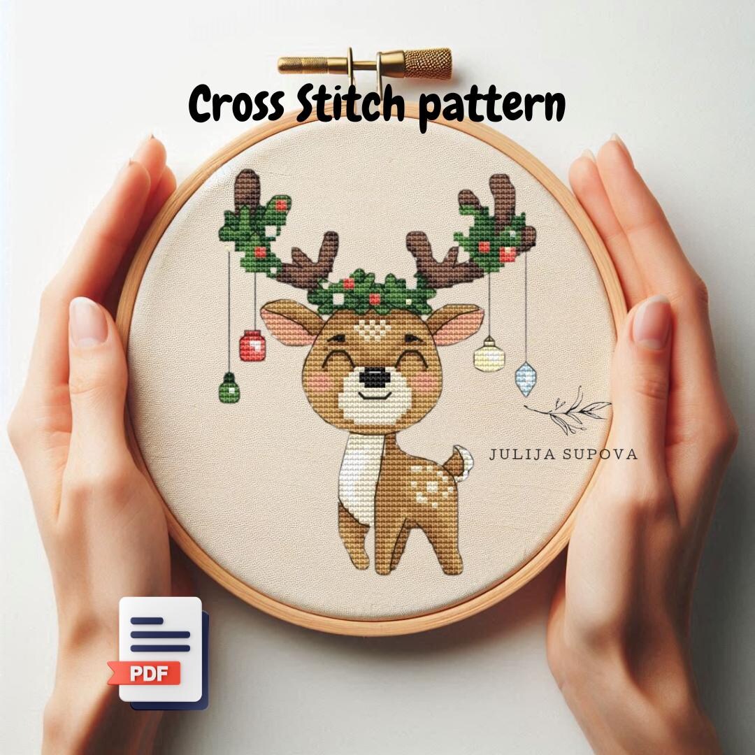 Christmas Deer Cross Stitch Pdf Pattern Ornament Modern Unique Hand ...