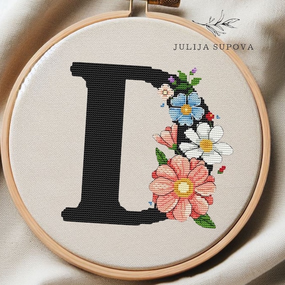 Personalized Letter D Cross Stitch Pattern Floral Embroidery