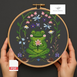 Kikker kruissteekpatroon pdf snarky dieren grafiek modern folk borduurwerk punto de cruz gezellige natuur ontwerp geteld borduursteek sampler