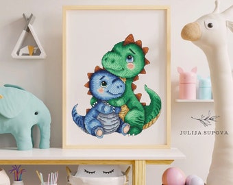 Cross stitch pdf pattern little dinosaur ornament modern and unique hand embroidery design dinosaur baby nursery decor easy cross pattern