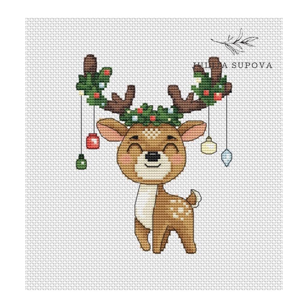 Christmas Deer Cross Stitch Pdf Pattern Ornament Modern Unique Hand ...