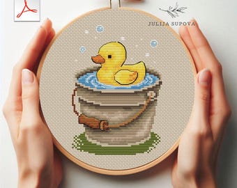 Duck cross stitch design embroidery Punto de Cruz pdf pattern sampler summer decor minimalist hand sewing funny and easy needlepoint art