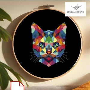 Geometric cat lover cute cross stitch embroidery design pdf needlepoint easy abstract ornament punto de cruz embroidery pattern xstitch