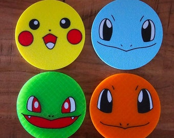 Pokemon Drink Coasters Set of 4 - Pikachu, Charmander, Squirtle, Bulbasaur - Cute and Colorful Coasters for Pokemon Fans
