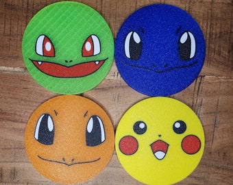 Pokemon Drink Coasters Set of 4 - Pikachu, Charmander, Squirtle, Bulbasaur - Cute and Colorful Coasters for Pokemon Fans