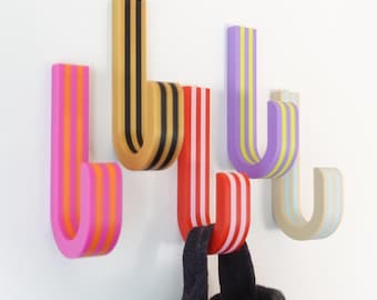 Colorful Stripe Wall Hooks - Screw In - 18 Color Options - Plastic