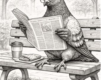 Pigeon in the Park – Funny Pencil Sketch Printable Wall Art (Black & White)